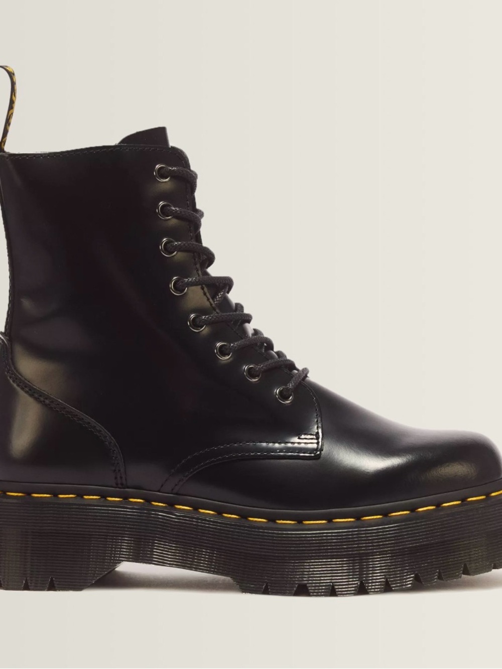 Dr. Martens Black Lace-Up Platform Combat Boot with Yellow Stitching